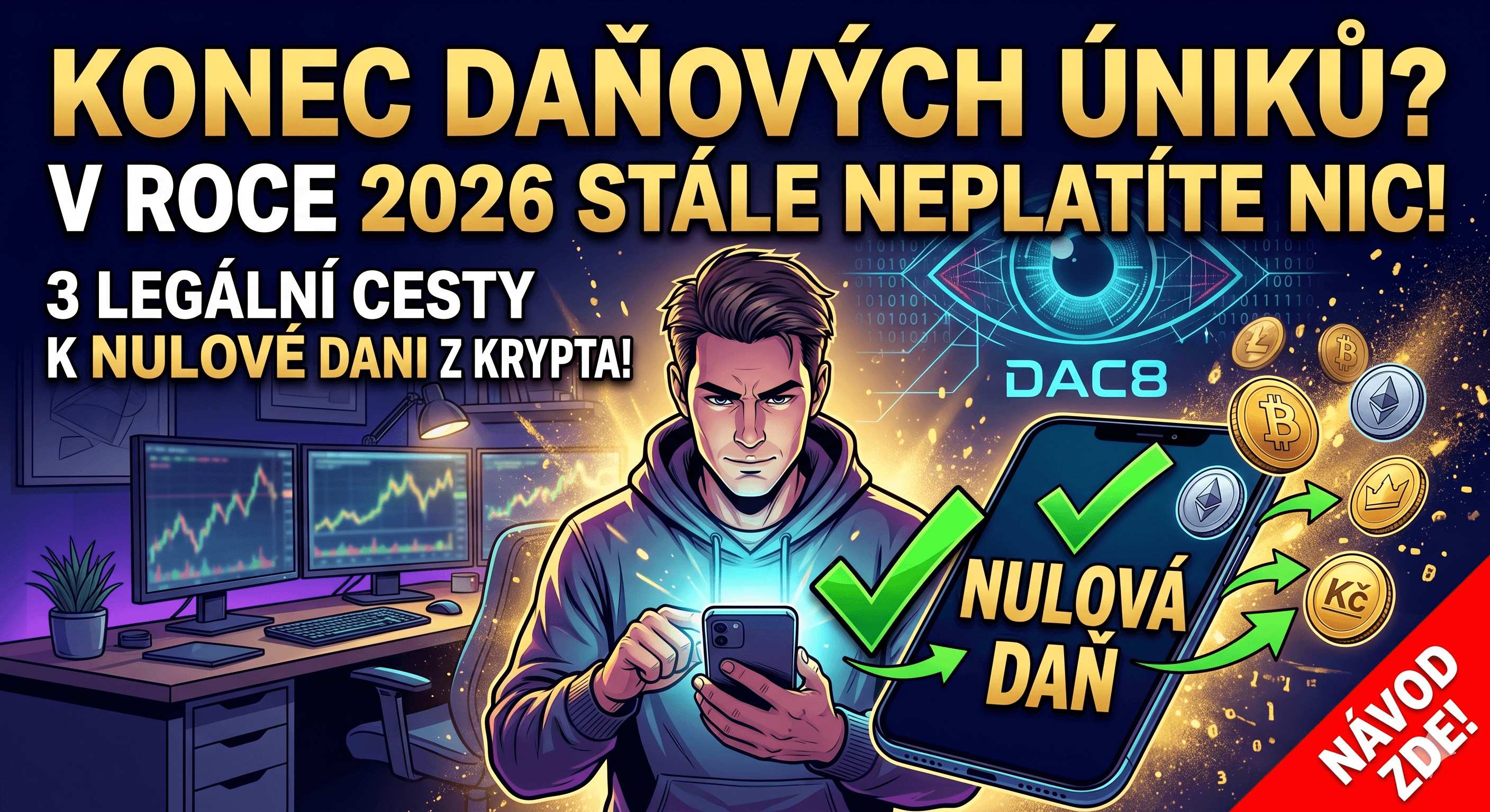 Krypto a daně 2026: Nová pravidla DAC8, kdy platit a kdy ne (a proč já osobně zůstávám u ETF)