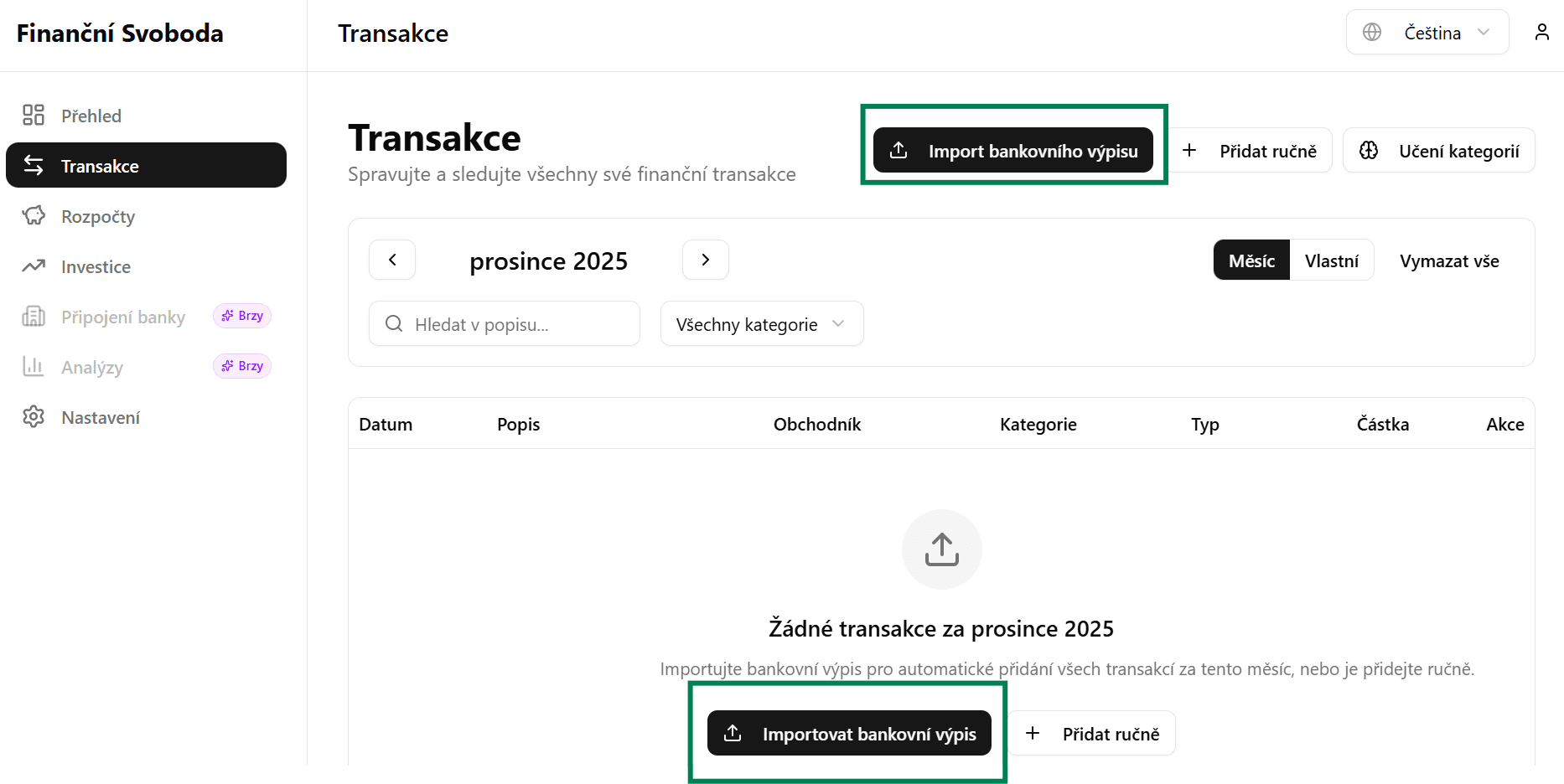 Nahrání výdajů